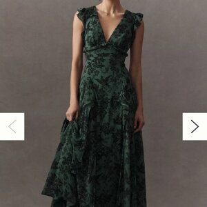 BHLDN Asha Flutter-Sleeve V-Neck Chiffon Maxi Dress Anthropologie